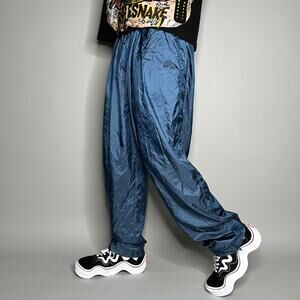 Vintage Nike Track Pants Slate Blue Nylon Sweatpants Subtle Swoosh Baggy 90s